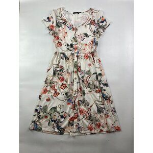 Ouges Women's L Floral Pattern Faux Button Front Knee Length Dress